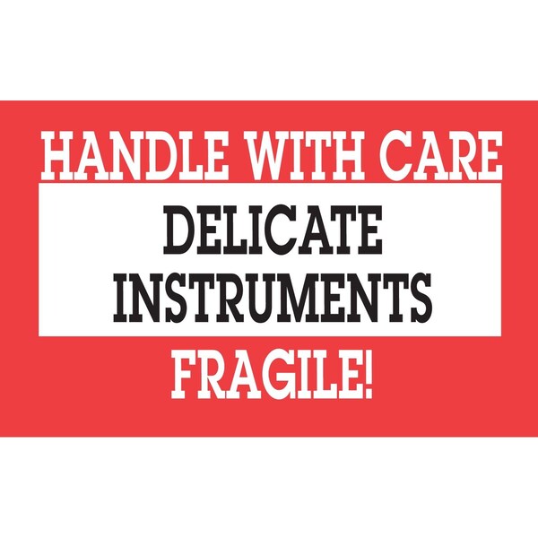 Label, DL1460, DELICATE INSTRUMENTS HANDLE WITH CARE, 3" X 5"